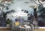 Dark forest Wall Mural Dark forest and Seascape with Pelican Birds Wallpaper Mural