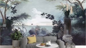 Dark forest Wall Mural Dark forest and Seascape with Pelican Birds Wallpaper Mural