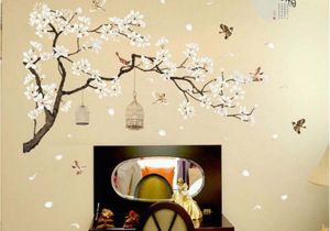 Decal Wall Art Mural Chinese Style Plum Tree Plants Flower Bird Cage Bedroom Background Decorative Stickers Home Wall Stickers Decal Art Mural Wall Decals Home Wall Decals
