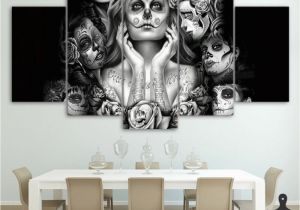 Decorative Wall Murals Prints 5 Pieces Day Of the Dead Face Skull Canvas Print Painting Wall Art