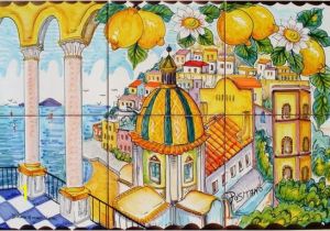 Decorative Wall Tiles Murals Hand Painted Tile Mural – Positano Italy – Arches and Lemons