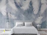 Deep Blue Clouded Marble Wall Mural 3d Blue Background soft White Feather Wallpaper Removable
