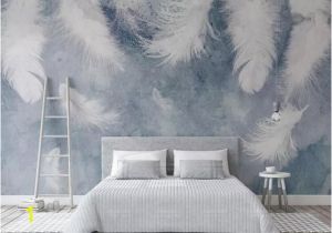 Deep Blue Clouded Marble Wall Mural 3d Blue Background soft White Feather Wallpaper Removable