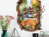 Deer Wall Mural Decals 3d Deer Parrot Wall Stickers Broken Window Home Decor Animals Creative Waterproof Pvc Decals Mural Kids Living Room Art Decorative Flower Wall Decals