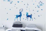 Deer Wall Mural Decals Blue Moon Tree Branch Leaves butterfly Birds Deer Wall Sticker Home Decor I Love You Wall Quote Mural Poster Graphic Living Room Wall Decal Wall Decal