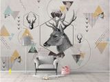 Deer Wildlife Wall Mural K Geometric Deer Removable Wallpaper Triangle