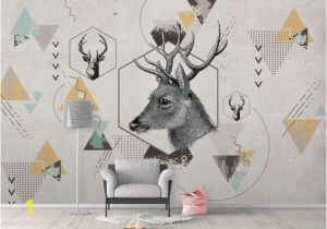 Deer Wildlife Wall Mural K Geometric Deer Removable Wallpaper Triangle
