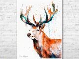 Deer Wildlife Wall Mural Red Deer Stag Watercolor Painting Print by Slaveika Aladjova