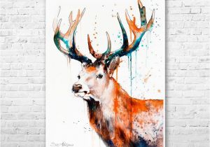 Deer Wildlife Wall Mural Red Deer Stag Watercolor Painting Print by Slaveika Aladjova