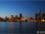 Detroit Skyline Wall Mural City Skyline at Night Detroit Michigan Wall Mural • Pixers • We