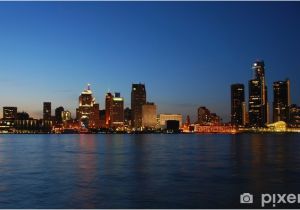 Detroit Skyline Wall Mural City Skyline at Night Detroit Michigan Wall Mural • Pixers • We