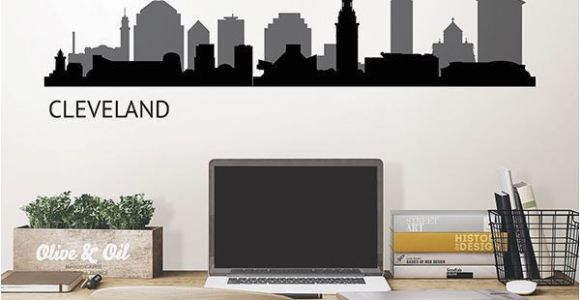 Detroit Skyline Wall Mural Cleveland Cityscape Wall Decal Art Kit by Wallpops