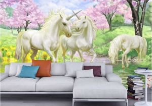 Digital Wall Murals Wallpaper 3d Custom Wallpaper Unicorn Sakura Wallpaper Fantasy