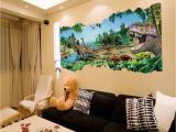 Dinosaur Wall Murals Large 3d Dinosaurs Through the Wall Stickers Home Decoration Diy Cartoon