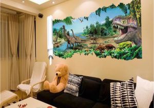 Dinosaur Wall Murals Large 3d Dinosaurs Through the Wall Stickers Home Decoration Diy Cartoon