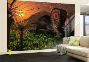 Dinosaur Wall Murals Large Wall Mural A Lone torosaurus Dinosaur Feeding On Plants by