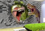 Dinosaurs Murals Walls Papel De Parede 3d Stereo Cartoon Dinosaur Broken Wall Mural