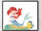 Disney Painted Wall Murals Ariel Watercolor Print Disney Painting Little Mermaid Art