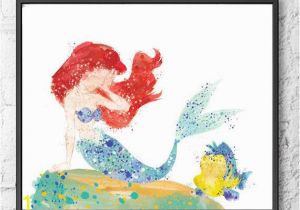 Disney Painted Wall Murals Ariel Watercolor Print Disney Painting Little Mermaid Art