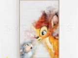 Disney Painted Wall Murals Bambi Print Nursery Wall Art Disney Wall Art Bambi Poster Kids Room Decor Bambi Watercolor Baby Shower Wall Decor Birthday T V33