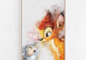 Disney Painted Wall Murals Bambi Print Nursery Wall Art Disney Wall Art Bambi Poster Kids Room Decor Bambi Watercolor Baby Shower Wall Decor Birthday T V33