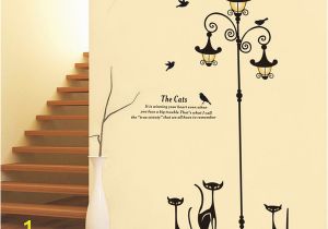 Diy Wall Mural Stencils New Design Adhesive Home Decoration 3 Little Cat Under Street Lamp Diy Wall Sticker Wallpaper Art Decor Mural Room Decal Removable Wall Stencils