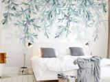 Diy Watercolor Wall Mural Custom Wallpaper Modern Green Leaves Watercolor Style