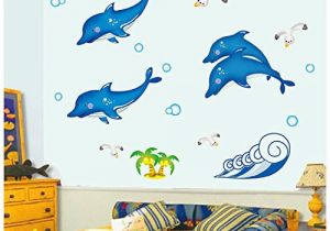 Dolphin Wall Mural Decals Amazon Removable Luminous Wall Sticker Blue Dolphin