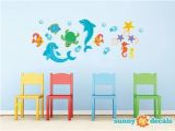 Dolphin Wall Mural Decals Dolphin Fabric Wall Decals Under the Sea theme with Fish