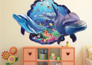 Dolphin Wall Mural Decals Wall Stickers Ocean Diy Dolphin 3d Effects Window for Kids