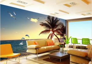 Dolphin Wall Murals for Bedrooms 3d Wallpaper Custom Seaside Coco Dolphins Landscape Tv