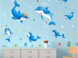 Dolphin Wall Murals for Bedrooms Shijuehezi] Dolphin Wall Stickers Animals Cartoon Wall Decals for