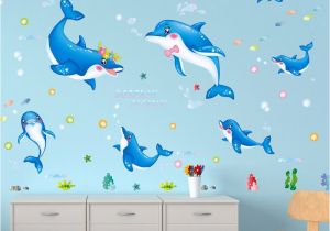 Dolphin Wall Murals for Bedrooms Shijuehezi] Dolphin Wall Stickers Animals Cartoon Wall Decals for