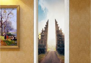 Door Size Murals Building 3d Door Sticker Wall Mural Abstract Art Wallpaper Road