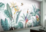 Door Size Wallpaper Murals Modern nordic Hand Painted Tropical Plants Flower Bird Leaf