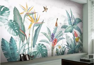 Door Size Wallpaper Murals Modern nordic Hand Painted Tropical Plants Flower Bird Leaf