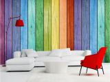 Door Size Wallpaper Murals Rainbow Colored Wood Board Wallpaper Modern Art Interior Decoration