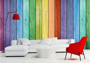 Door Size Wallpaper Murals Rainbow Colored Wood Board Wallpaper Modern Art Interior Decoration