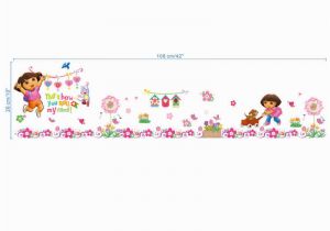 Dora the Explorer Wall Mural Dora the Explorer with Flowers Wall Stickers for Kids Room Baseboard Home Decoration Cartoon Nursery Mural Art Children S Decals