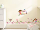 Dora the Explorer Wall Mural Dora the Explorer with Flowers Wall Stickers for Kids Room Baseboard Home Decoration Cartoon Nursery Mural Art Children S Decals