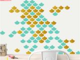 Dorm Room Wall Murals Mermaid Scalle Wall Decal Mermaid Decal 2 Color Wall Decal Nursery Wall Decal Dorm Room Decal Gold Decal Blue Decal Geometric Decal