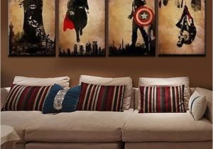 Early American Wall Murals 4 Pieces Superhero Hand Painted Canvas Oil Paintings Modern