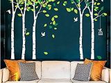 Early American Wall Murals Fymural 5 Trees Wall Decals forest Mural Paper for Bedroom Kid Baby Nursery Vinyl Removable Diy Decals 103 9×70 9 White Green