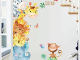 Easy Murals to Paint On A Wall Watercolor Painting Cartoon Animals Wall Stickers Kids Room Nursery Decor Wall Mural Poster Art Elephant Monkey Horse Wall Decal Owl Wall Decals Owl
