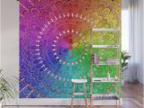 Easy Peel Wall Murals Rainbow Feather Mandala Wall Mural