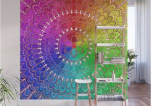 Easy Peel Wall Murals Rainbow Feather Mandala Wall Mural