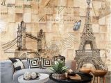 Eiffel tower Wall Mural Us $9 15 Off Beibehang Papel De Parede 3d Map Eiffel tower Retro Clothing Store Casual Cafe Restaurant Bar tooling Large Mural Wallpaper In