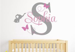 Elephant Wall Mural Nursery Custom Made Personalized Name Wall Sticker Elephant and butterflies Wall Decals Baby Nursery Room Wall Art Home Decor Y Wall Murals and Decals