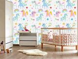 Elephant Wall Mural Nursery Funny Unicorn Happy Unicorn Rainbow Colorful Nursery Wallpaper Art Beautiful Decor Gorgeous Design Wall Mural Vinyl Adhesive Vinyl