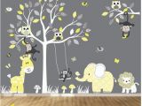 Elephant Wall Mural Nursery Jungle Wall Decal Tree Giraffe Elephant Monkey Nursery Wall